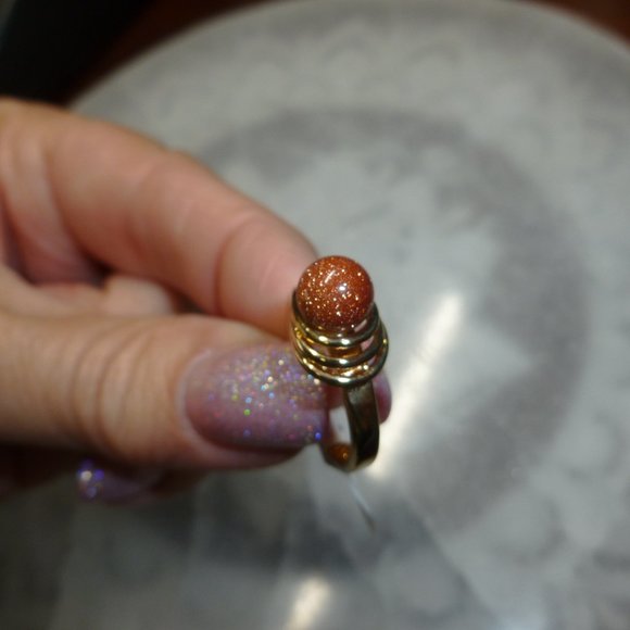 18k Gold Electroplate Goldstone Dolphin Ore Ring - Picture 6 of 7